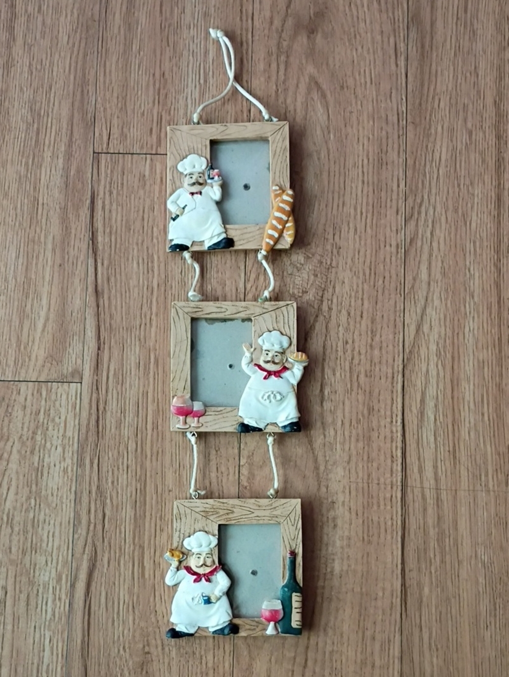 Chef-Themed Hanging Photo Frame Trio in White and Brown